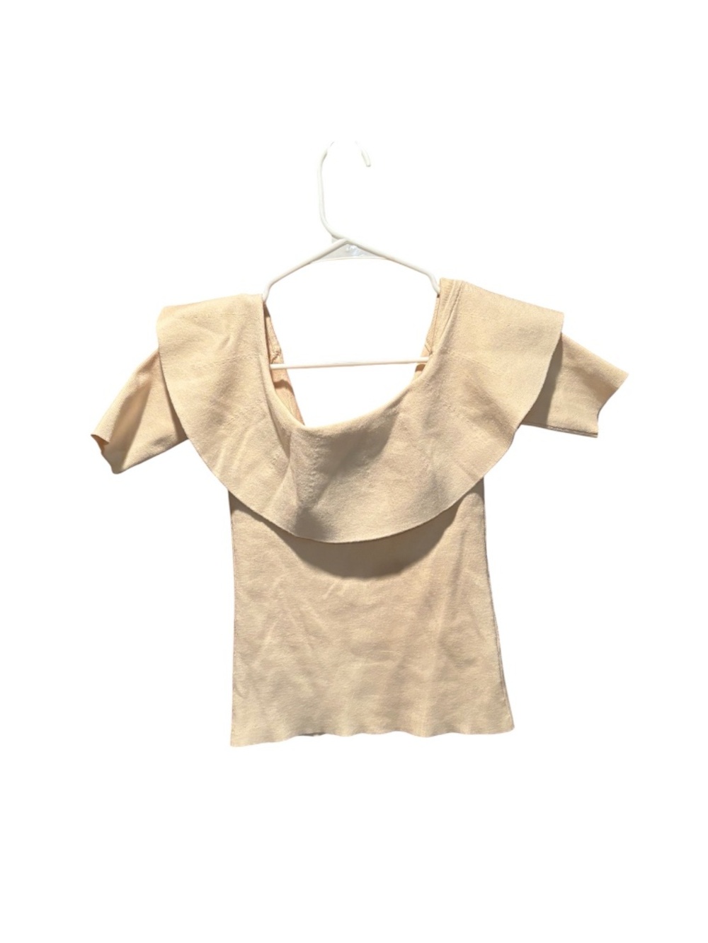 Club Monaco Short Sleeve Off Shoulder Ruffle Sweater Cream XS